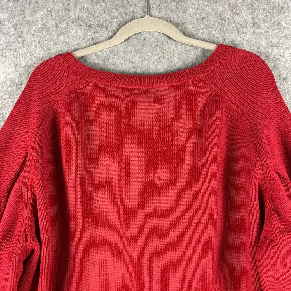 Vintage Lands End Drifter Sweater Mens XL‎ Red Knit Cotton V Neck USA Made 90s